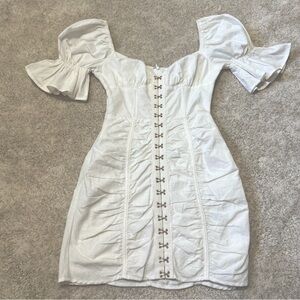 Sabo Skirt Amberley Dress Size XS White Puff Sleeve Hook Closure Mini Corset NWT